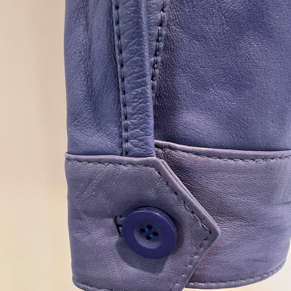 Kenna-T blue leather moto jacket with hood L - Picture 7 of 12